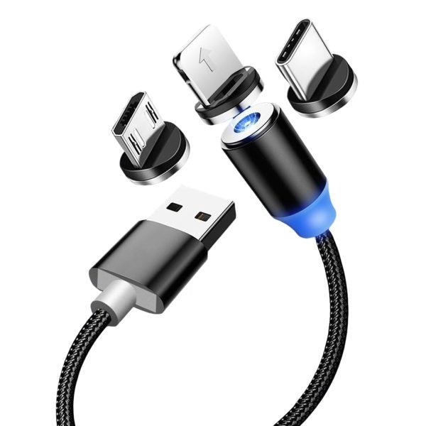 3-in-1 Magnetic Fast Charging Cable | Micro Usb, Type-c & Iphone | 360° Rotation | Led | 3a | Nylon Braided | Magnetic Charging Cables For Android & Ios | Charging Cable For Mobile Phone