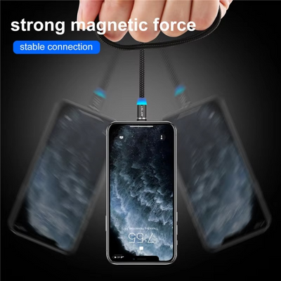 3-in-1 Magnetic Fast Charging Cable | Micro Usb, Type-c & Iphone | 360° Rotation | Led | 3a | Nylon Braided | Magnetic Charging Cables For Android & Ios | Charging Cable For Mobile Phone