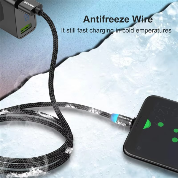 3-in-1 Magnetic Fast Charging Cable | Micro Usb, Type-c & Iphone | 360° Rotation | Led | 3a | Nylon Braided | Magnetic Charging Cables For Android & Ios | Charging Cable For Mobile Phone