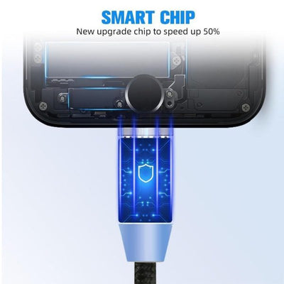 3-in-1 Magnetic Fast Charging Cable | Micro Usb, Type-c & Iphone | 360° Rotation | Led | 3a | Nylon Braided | Magnetic Charging Cables For Android & Ios | Charging Cable For Mobile Phone