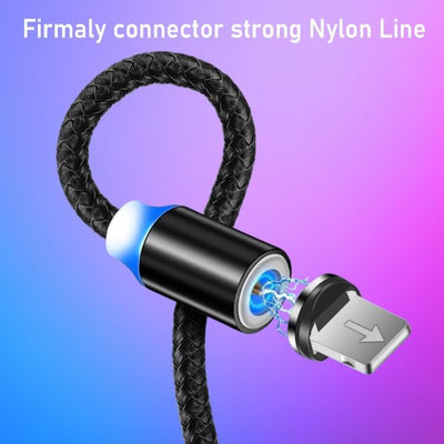 3-in-1 Magnetic Fast Charging Cable | Micro Usb, Type-c & Iphone | 360° Rotation | Led | 3a | Nylon Braided | Magnetic Charging Cables For Android & Ios | Charging Cable For Mobile Phone