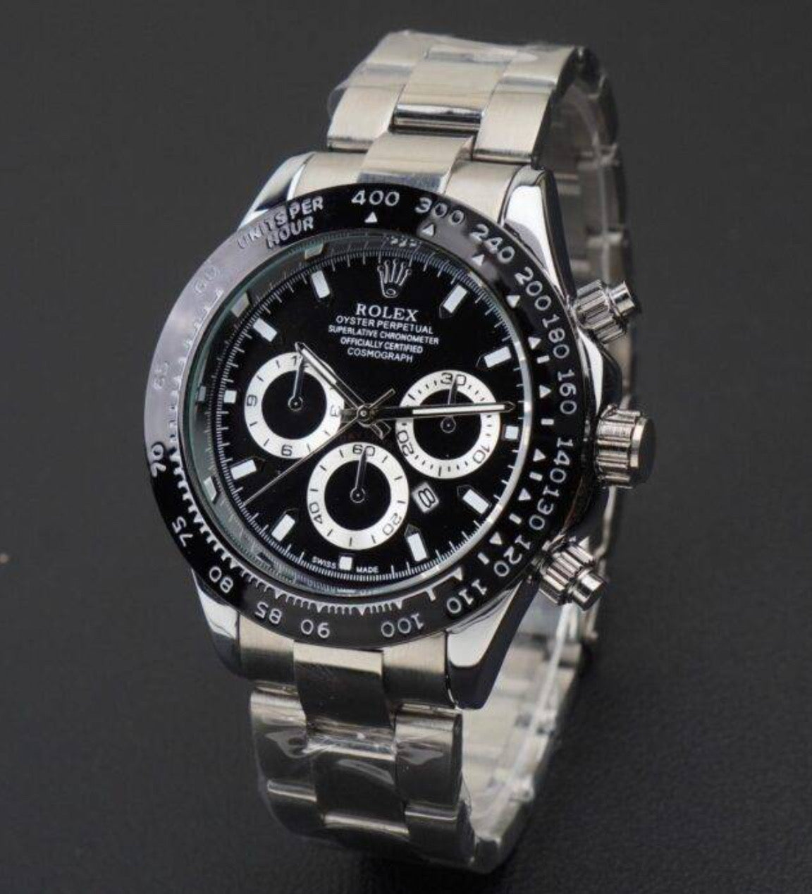Rolex Daytona AAA Quality- Rotating Bezel- Quartz Chronograph Movement- Silver Stainless Steel Chain- Master  Lock