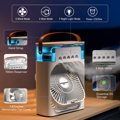 MINI Mist Portable AC Fan With Led Night Light, | Humidifier Function