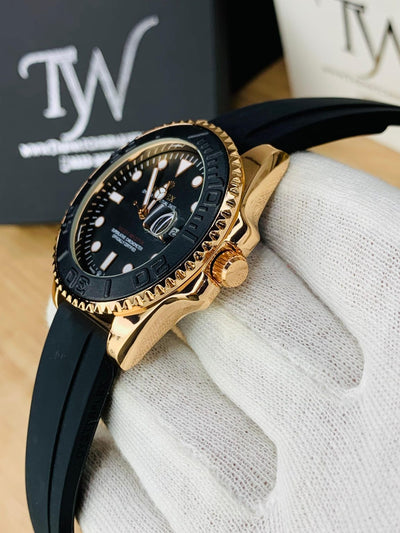 Limited Edition Black Rolex Oyster Perpetual Yacht Master Rubber Watch| Date Adjust | Steel Bezzel Working