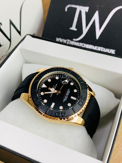 Limited Edition Black Rolex Oyster Perpetual Yacht Master Rubber Watch| Date Adjust | Steel Bezzel Working