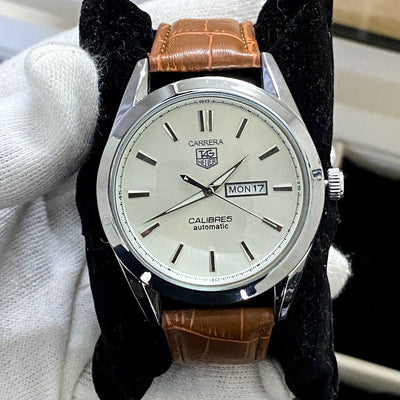 Premium Leather Tagheur Carrera Calibre 5 – Day And Date Both Working- Best Quality Analog Watch For Men