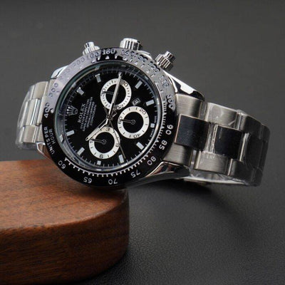 Rolex Daytona AAA Quality- Rotating Bezel- Quartz Chronograph Movement- Silver Stainless Steel Chain- Master  Lock