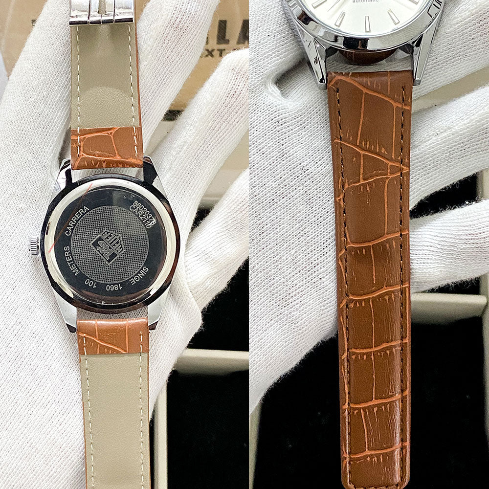 Premium Leather Tagheur Carrera Calibre 5 – Day And Date Both Working- Best Quality Analog Watch For Men