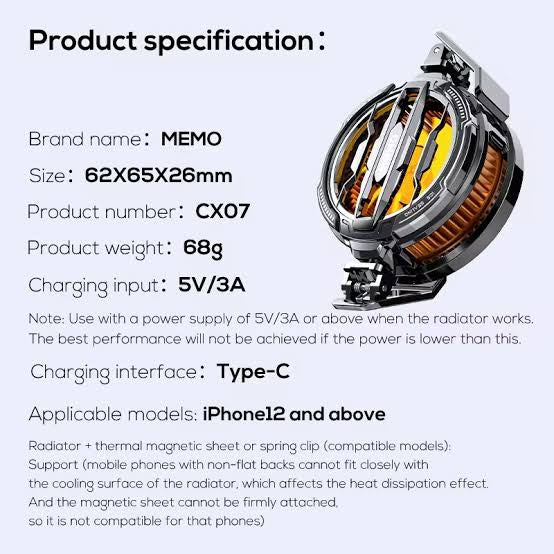 MEMO CX07 Magnetic Phone Radiator Phone Cooling Fan