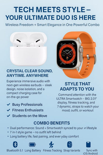 Airpods Pro 2 + Ultra 7-in-1 Smartwatch Combo | Premium Sound & Style Deal