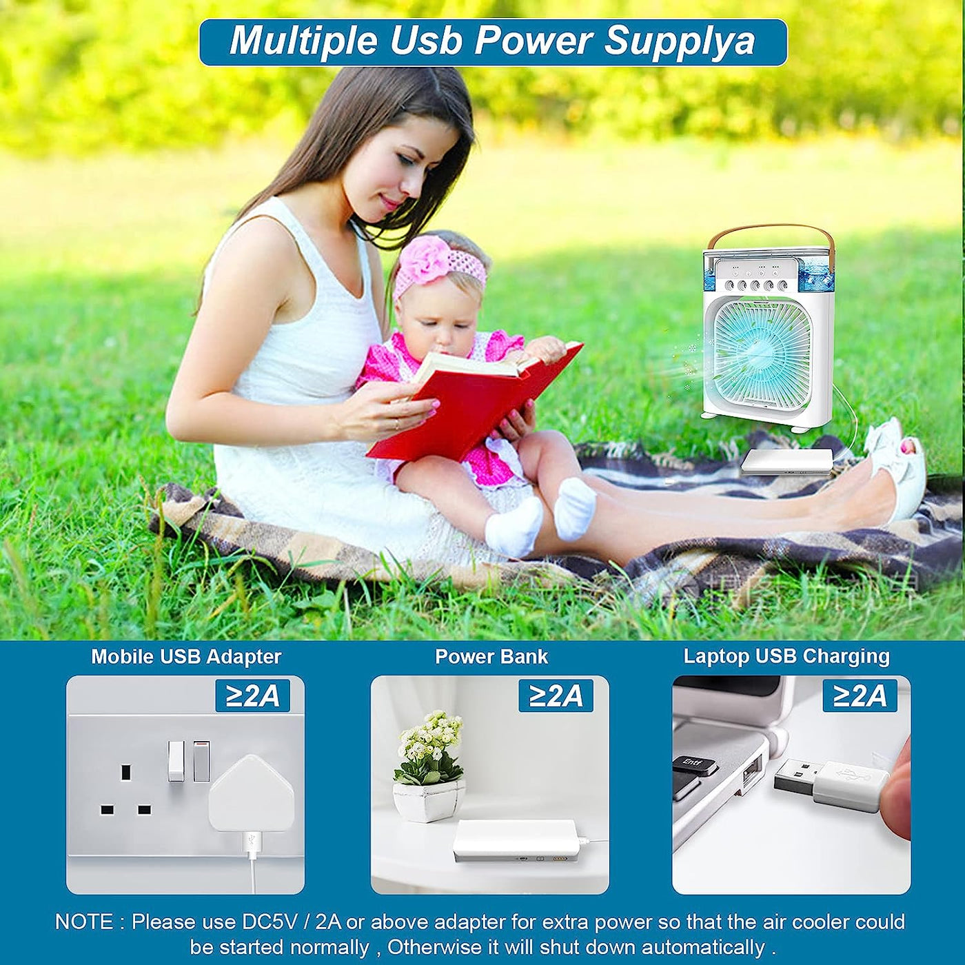 MINI Mist Portable AC Fan With Led Night Light, | Humidifier Function