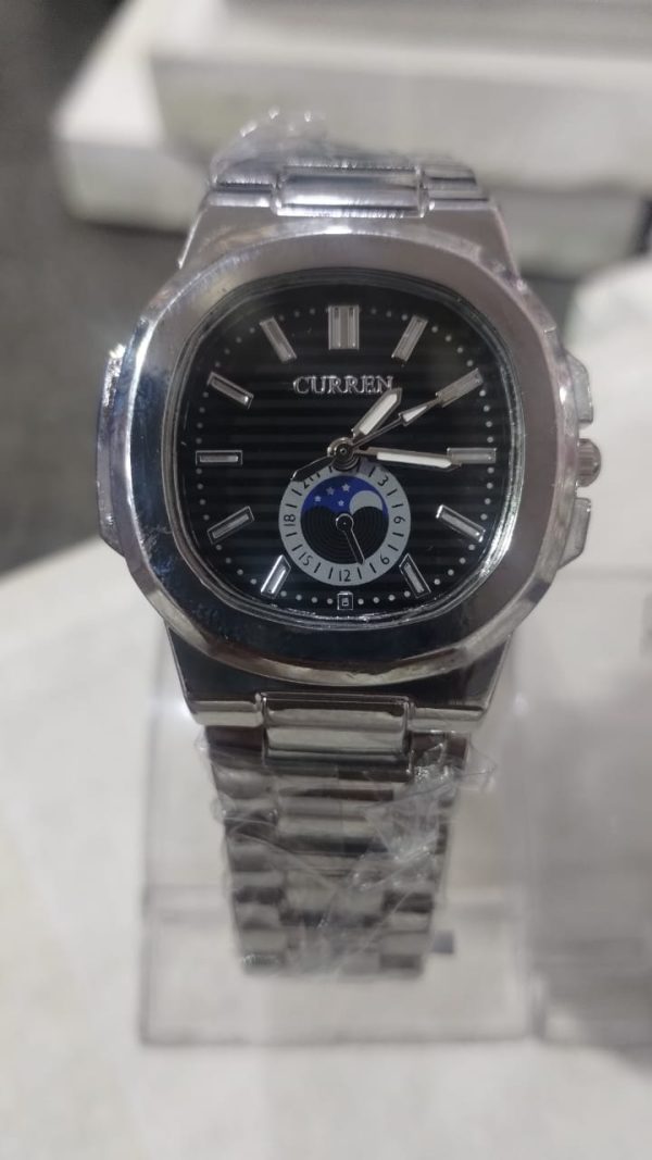 (2in1) Curren Stainless Steel Couple Watch Set With Moonphase Design – Black Dial