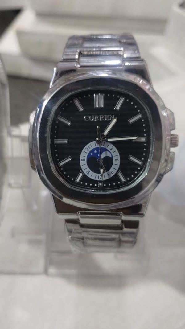 (2in1) Curren Stainless Steel Couple Watch Set With Moonphase Design – Black Dial