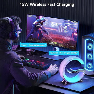 G63 G-Shaped 15w Fast Wireless Charging- Bluetooth Speaker RGB Lamp