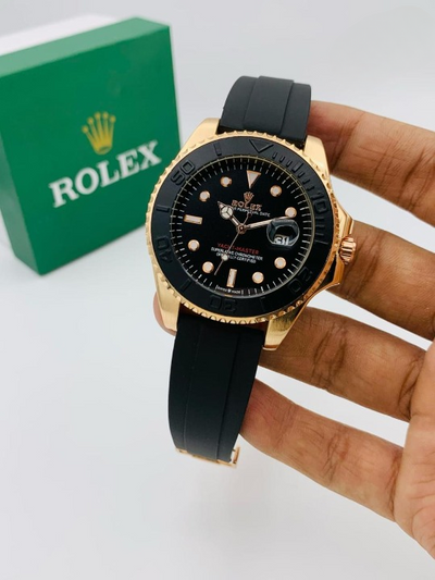 Limited Edition Black Rolex Oyster Perpetual Yacht Master Rubber Watch| Date Adjust | Steel Bezzel Working