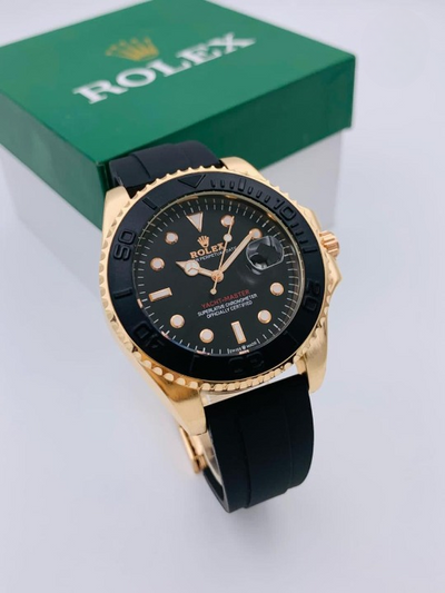 Limited Edition Black Rolex Oyster Perpetual Yacht Master Rubber Watch| Date Adjust | Steel Bezzel Working