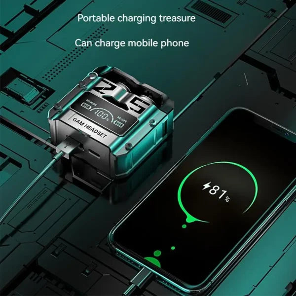 M25 Wireless Bluetooth Gaming Earbuds- Digital Display- Touch Control- Noise Reduction- Stereo Waterproof Headset