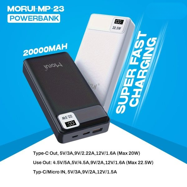 Morui Mp-21 20000mah Power Bank Wireless Charging Support With 22.5w Super Fast Charging