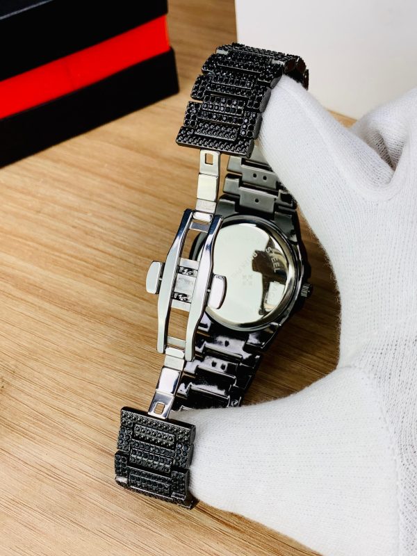 Patek Phillipe Black Stone / Blacked Iced Out Stain-less Steel Chain Watch For Mens Fashion