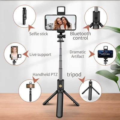 R1s Selfie Stick With Tripod | Bluetooth Foldable Selfie Rod For Phone Action Camera Iphone