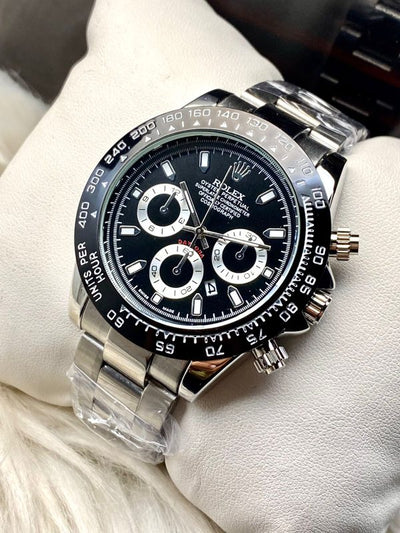 Rolex Daytona AAA Quality- Rotating Bezel- Quartz Chronograph Movement- Silver Stainless Steel Chain- Master  Lock